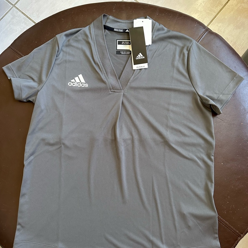 BOGO NWT Adidas V Neck Athletic Shirt. Available in gray and blue
